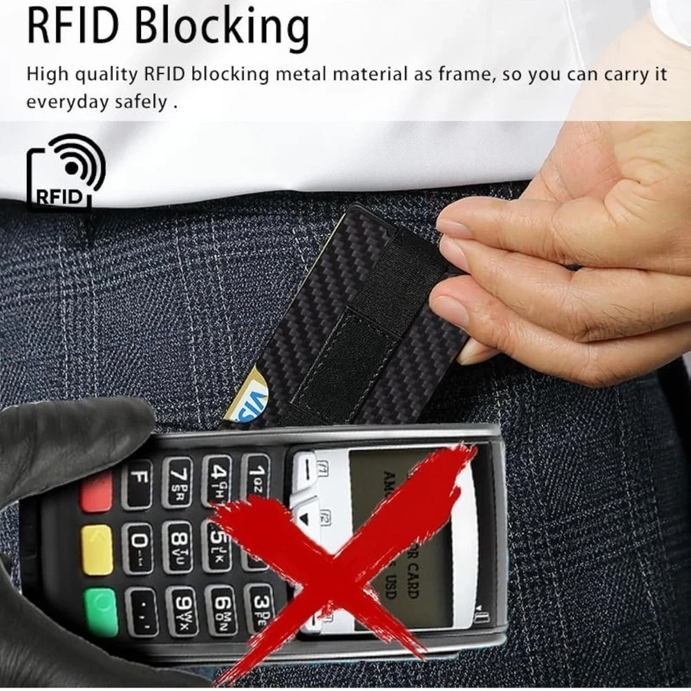 RARITIK Carbon Fiber RFID Blocking Wallet Slim Metal Card Holder Cash Strap